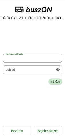 BuszON Programcsomag - Android alapú ellenőrző alkalmazás - Bejelentkezés