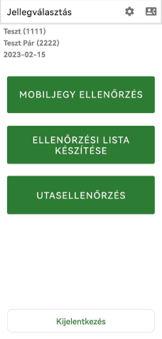 BuszON Programcsomag - Android alapú ellenőrző alkalmazás - Jellegválasztás