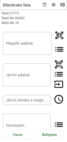 BuszON Programcsomag - Android alapú ellenőrző alkalmazás - Ellenőrzési lista