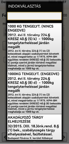 Közrend Programcsomag - Android alapú utcai ellenőrző alkalmazás - Indok kiválasztás