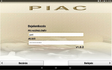 WebPiac Programcsomag - Android alapú piacfelügyeleti alkalmazás - Bejelentkezés