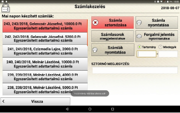 WebPiac Programcsomag - Android alapú piacfelügyeleti alkalmazás - Számlakezelés